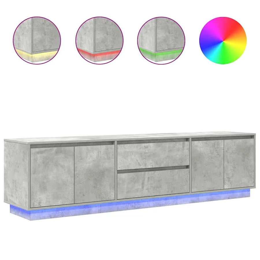 Meuble TV avec lumières LED gris béton 193,5x41x50 cm - 2