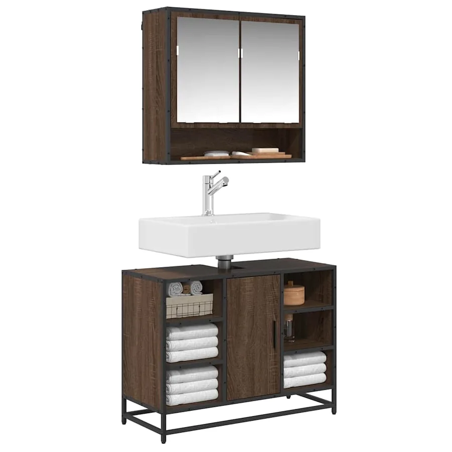 Armoire lavabo de salle de bain chêne marron bois d'ingénierie