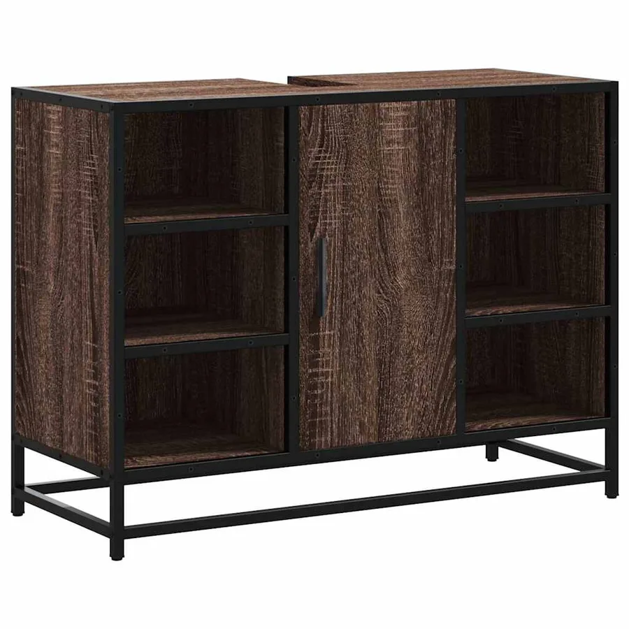 Armoire lavabo de salle de bain chêne marron bois d'ingénierie - 2