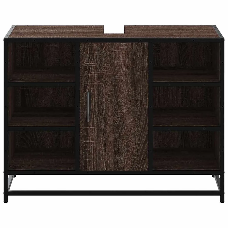 Armoire lavabo de salle de bain chêne marron bois d'ingénierie - 5