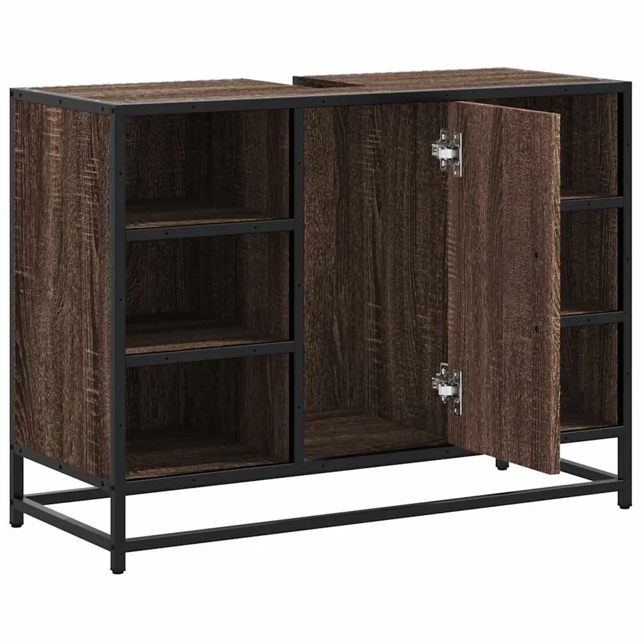 Armoire lavabo de salle de bain chêne marron bois d'ingénierie - 6