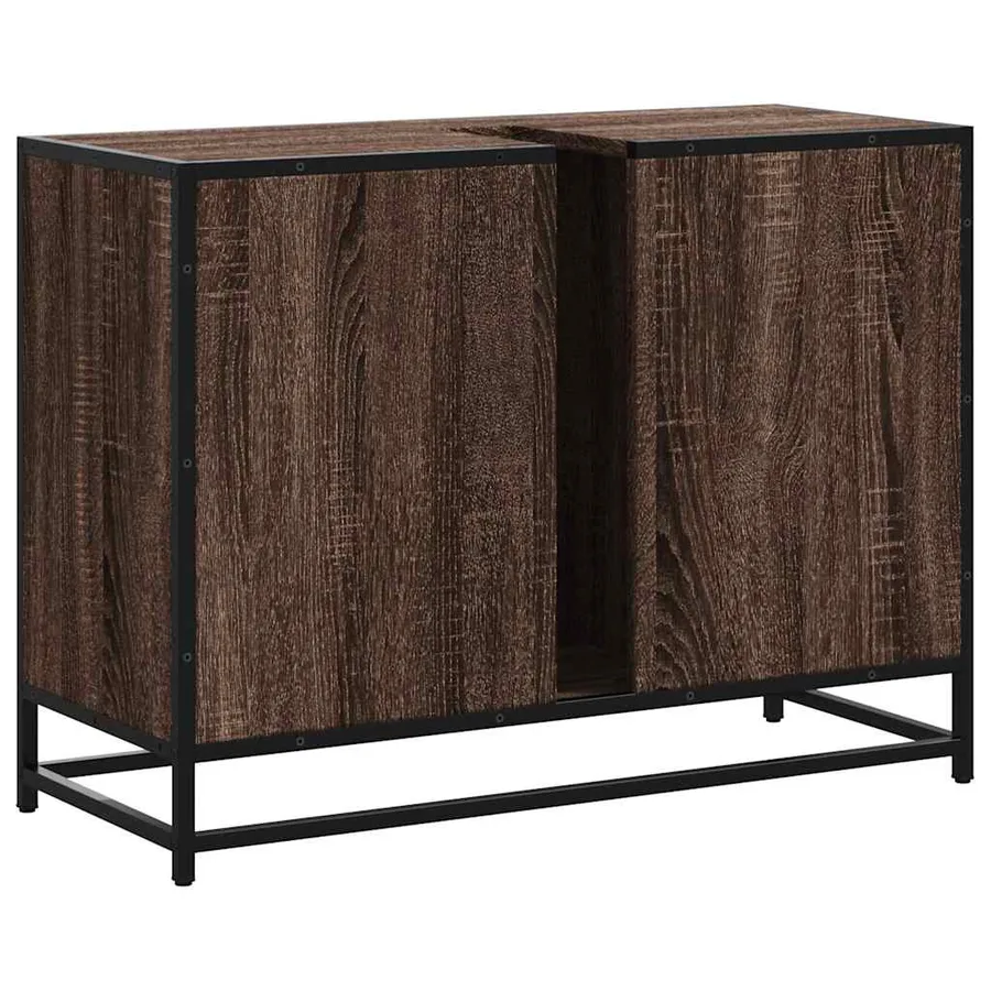 Armoire lavabo de salle de bain chêne marron bois d'ingénierie - 8
