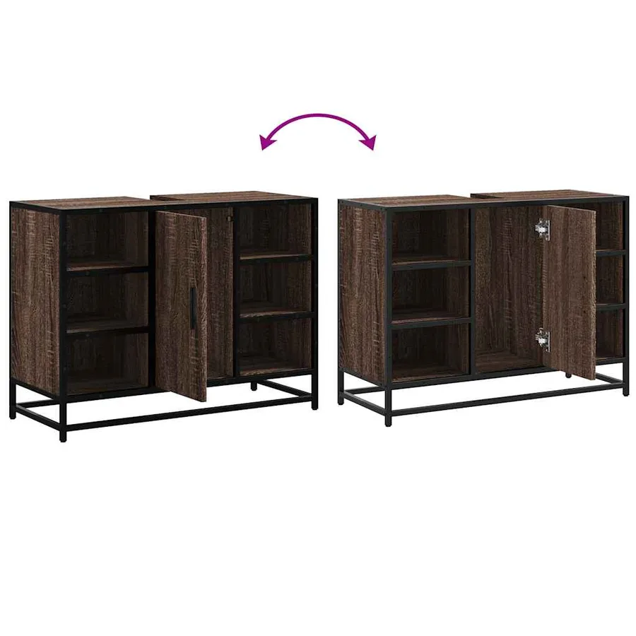 Armoire lavabo de salle de bain chêne marron bois d'ingénierie - 9