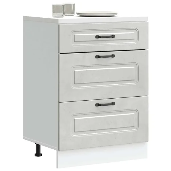 Armoire de cuisine Kalmar gris béton bois d'ingénierie