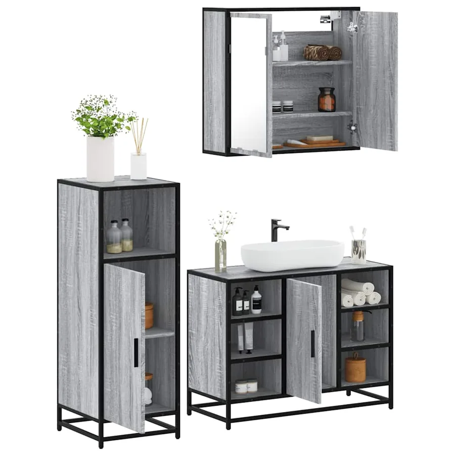 Ensemble de meubles de salle de bain 3 pcs Sonoma gris