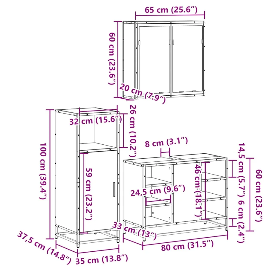 Ensemble de meubles de salle de bain 3 pcs Sonoma gris - 11