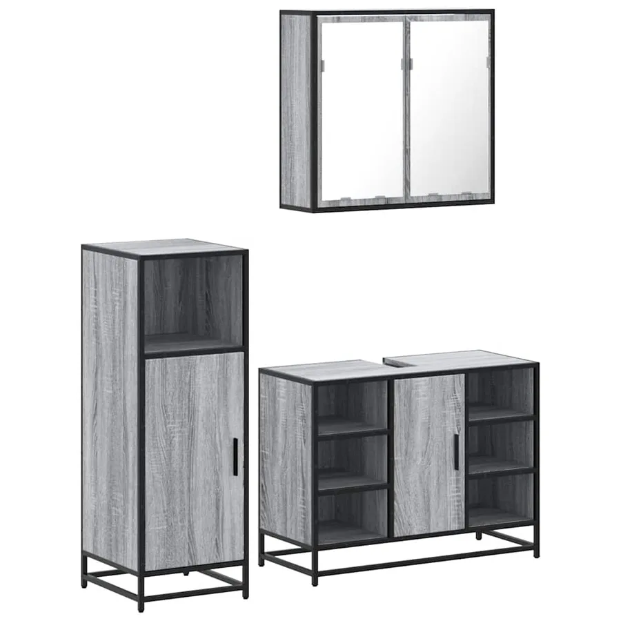 Ensemble de meubles de salle de bain 3 pcs Sonoma gris - 2