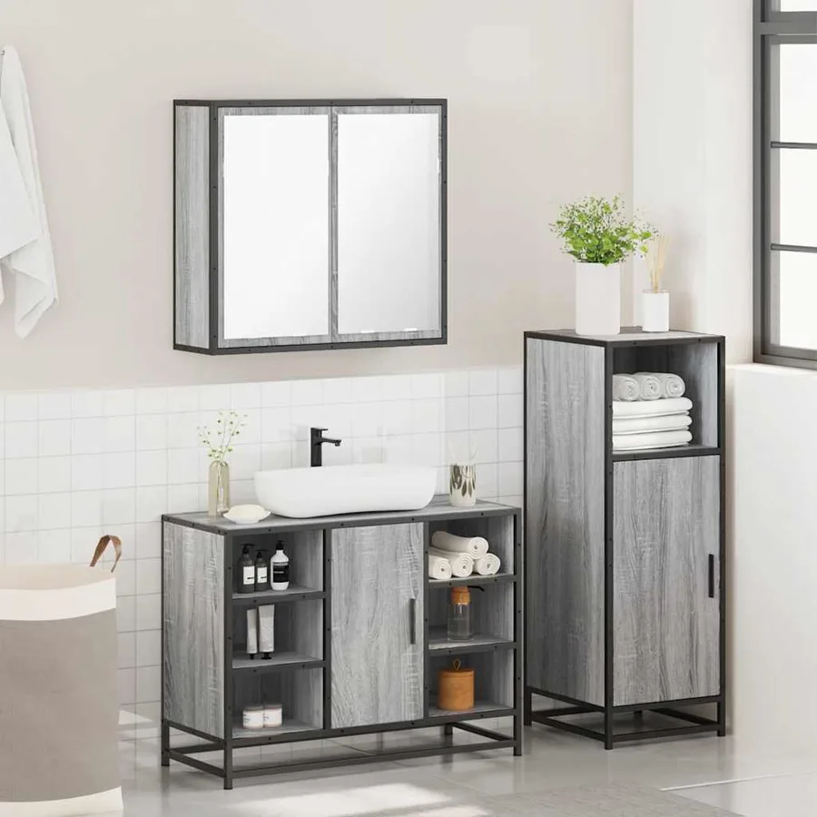 Ensemble de meubles de salle de bain 3 pcs Sonoma gris - 4