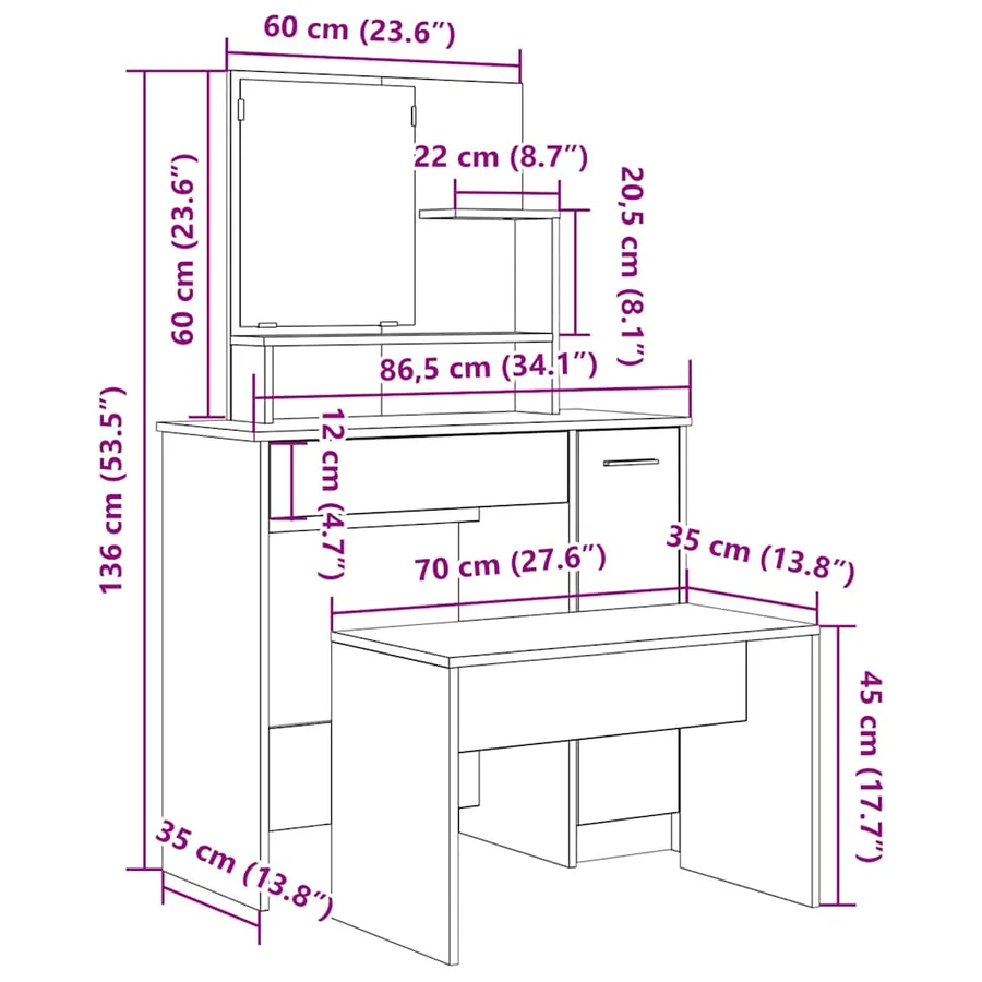 Ensemble de coiffeuse vieux bois bois d'ingénierie - 9