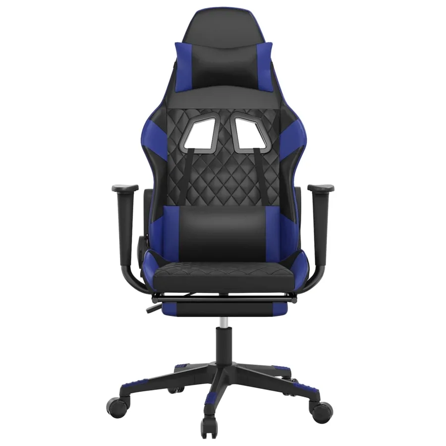 Chaise de jeu avec repose-pied Noir et bleu Similicuir - 3
