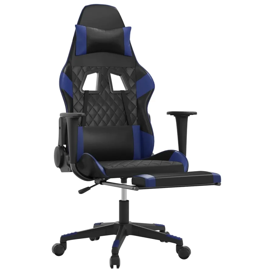Chaise de jeu avec repose-pied Noir et bleu Similicuir - 6