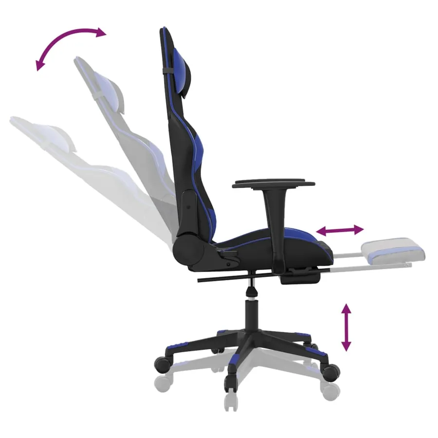 Chaise de jeu avec repose-pied Noir et bleu Similicuir - 7