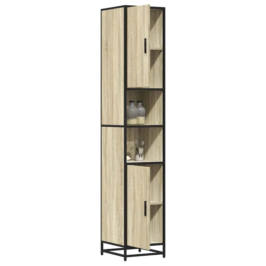 Armoire de salle de bain chêne sonoma bois d'ingénierie métal - 4