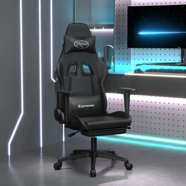 Chaise de jeu avec repose-pied Noir Similicuir
