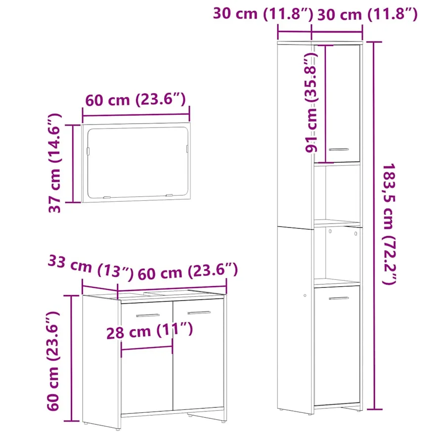 Ensemble de meubles salle de bain 3 pcs bois d'ingénierie - 11