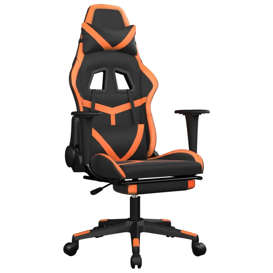 Chaise de jeu avec repose-pied Noir et orange Similicuir - 2