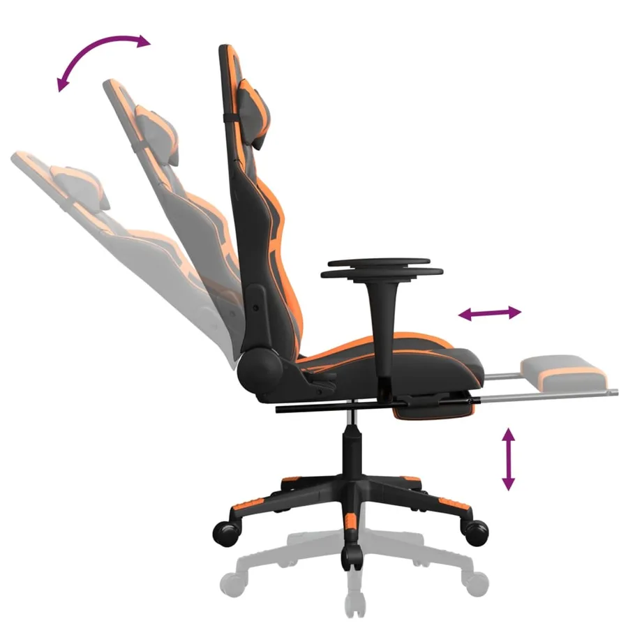 Chaise de jeu avec repose-pied Noir et orange Similicuir - 7
