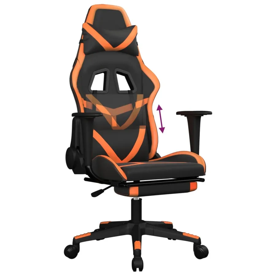 Chaise de jeu avec repose-pied Noir et orange Similicuir - 8