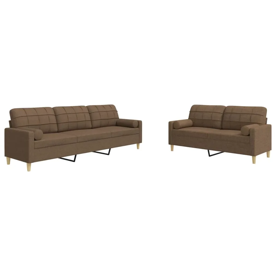 Ensemble de canapés 2 pcs avec coussins décoratifs marron tissu - 2