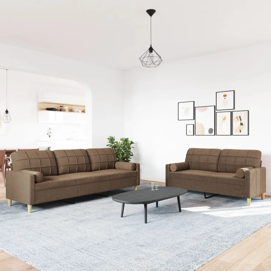 Ensemble de canapés 2 pcs avec coussins décoratifs marron tissu - 3