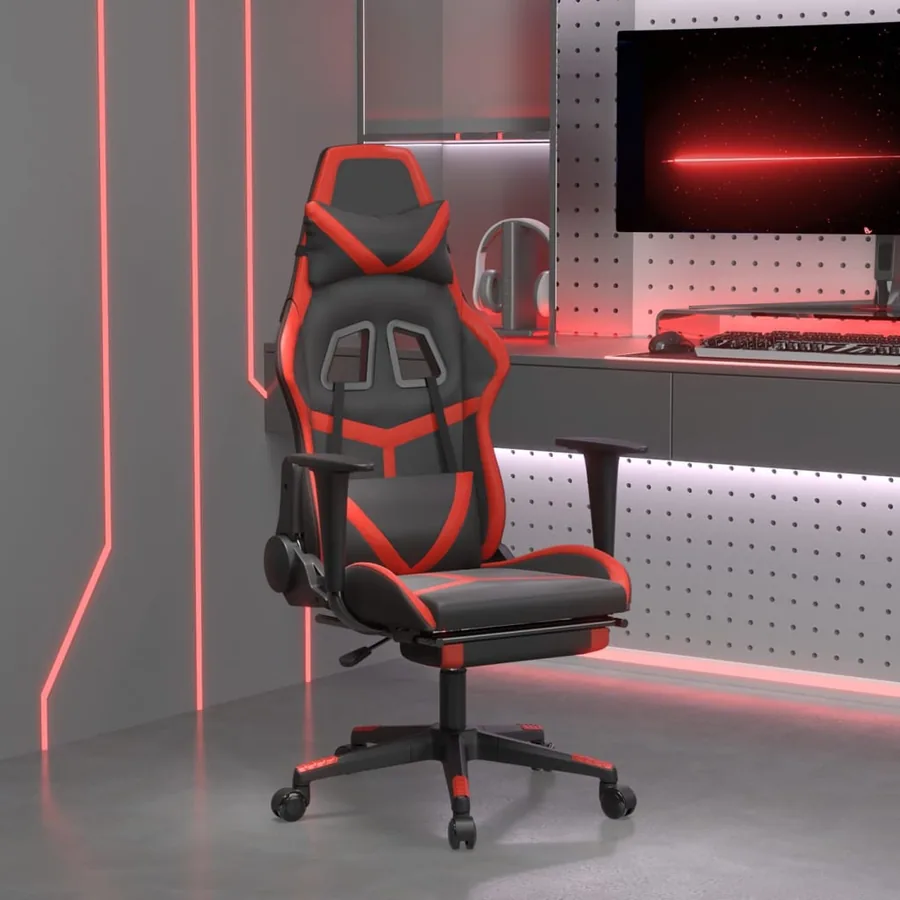 Chaise de jeu avec repose-pied Noir et rouge Similicuir