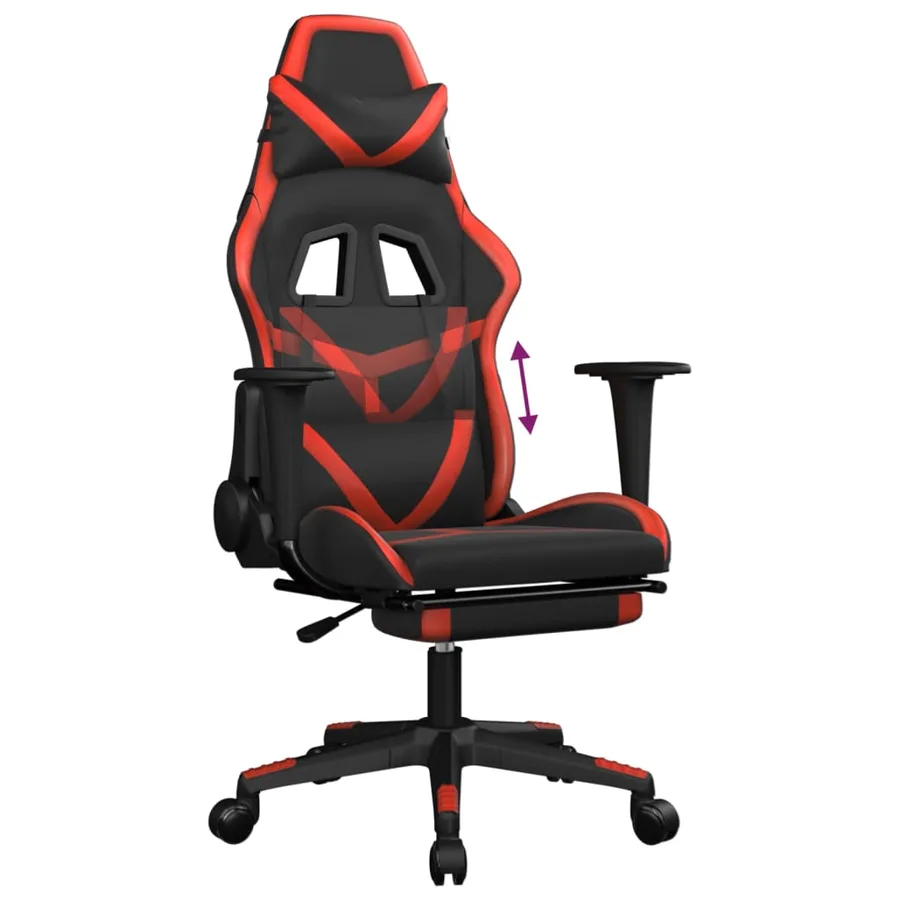 Chaise de jeu avec repose-pied Noir et rouge Similicuir - 8