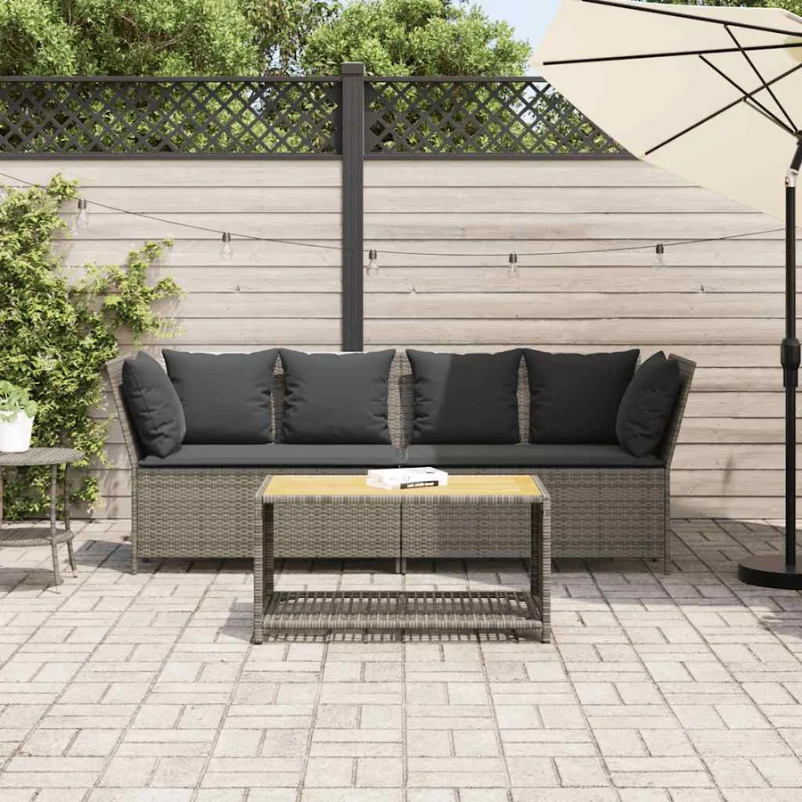 Canapé de jardin avec coussins Gris Résine tressée - 3