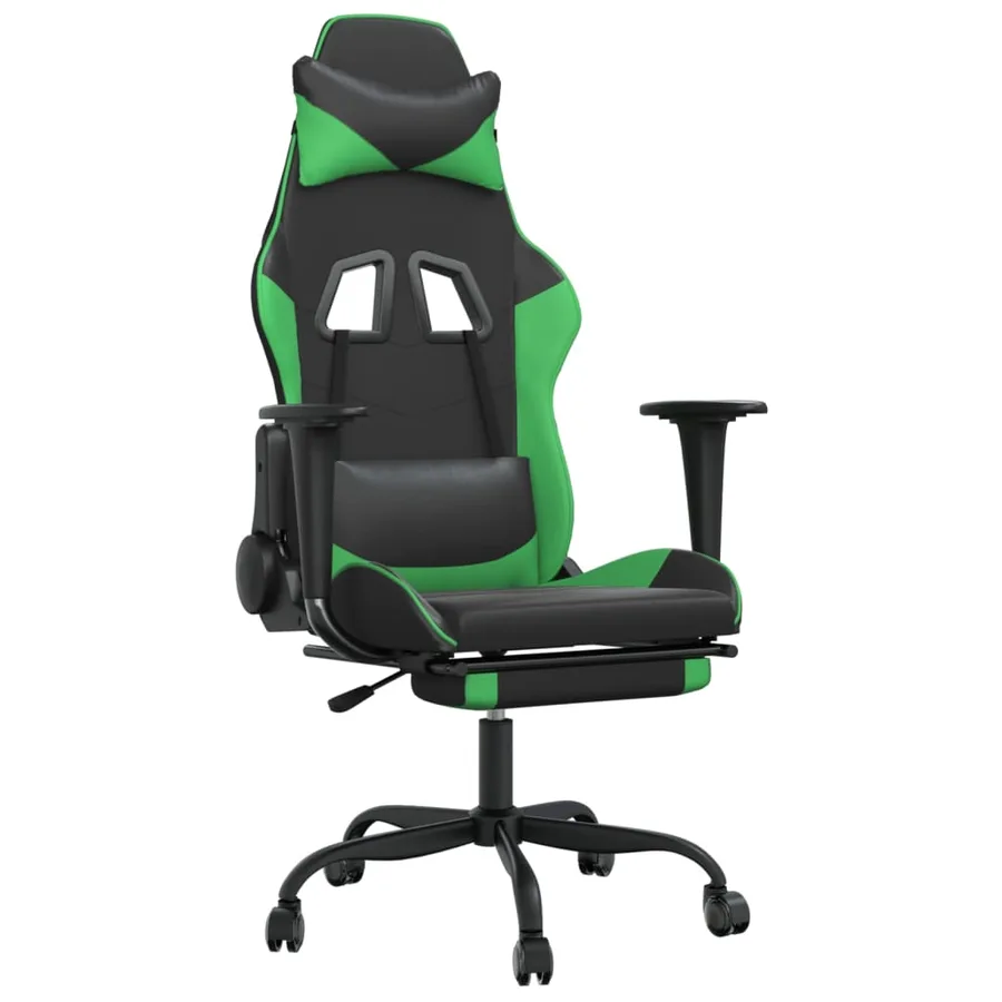 Chaise de jeu avec repose-pied Noir et vert Similicuir - 2
