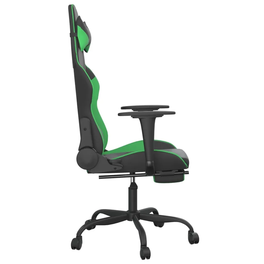Chaise de jeu avec repose-pied Noir et vert Similicuir - 4
