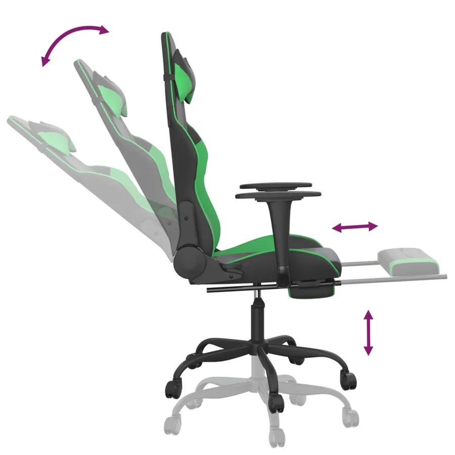 Chaise de jeu avec repose-pied Noir et vert Similicuir - 7