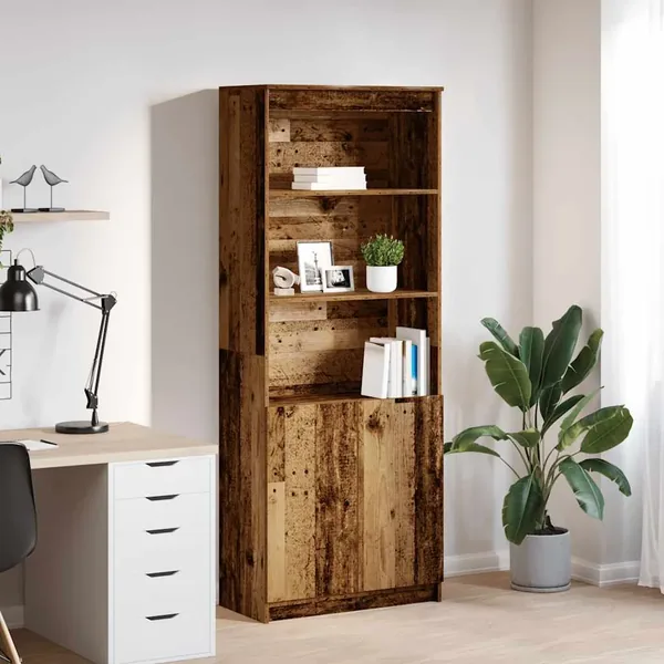 Buffet haut vieux bois 70x35x180 cm bois d'ingénierie