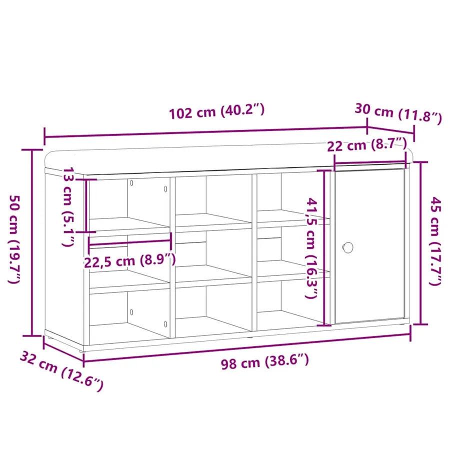 Banc à chaussures vieux bois 102x32x50 cm bois d'ingénierie - 11