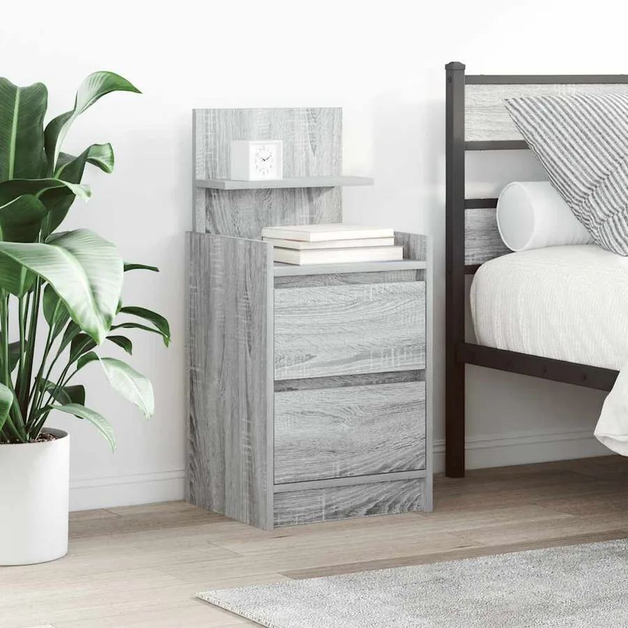 Tables de chevet avec 2 tiroirs 2 pcs sonoma gris 38x34x80 cm