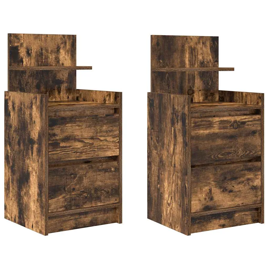 Tables de chevet avec 2 tiroirs 2 pcs chêne fumé 38x34x80 cm - 2