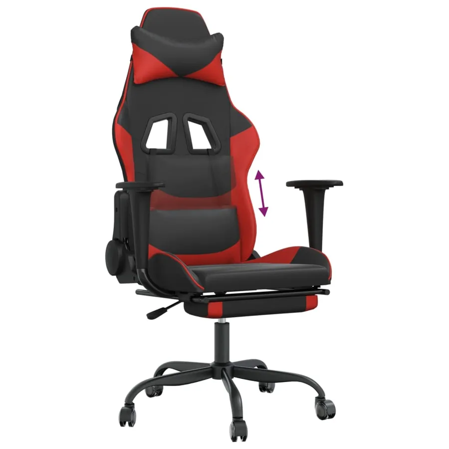 Chaise de jeu avec repose-pied Noir et rouge Similicuir - 8
