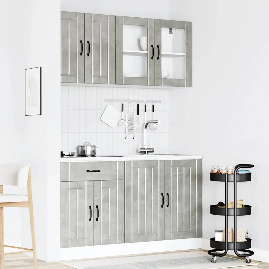 Ensemble de 4 meubles de cuisine "Lucca" en bois d'ingénierie gris béton - 3