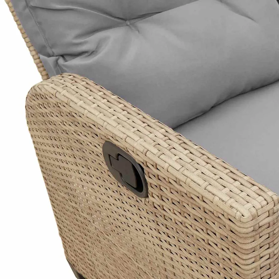 Canapé de jardin inclinable coussins forme de L beige polyrotin - 12