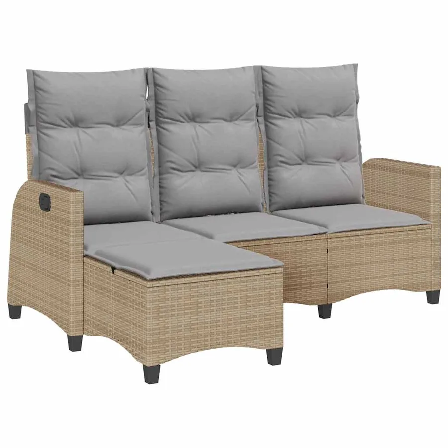 Canapé de jardin inclinable coussins forme de L beige polyrotin - 2