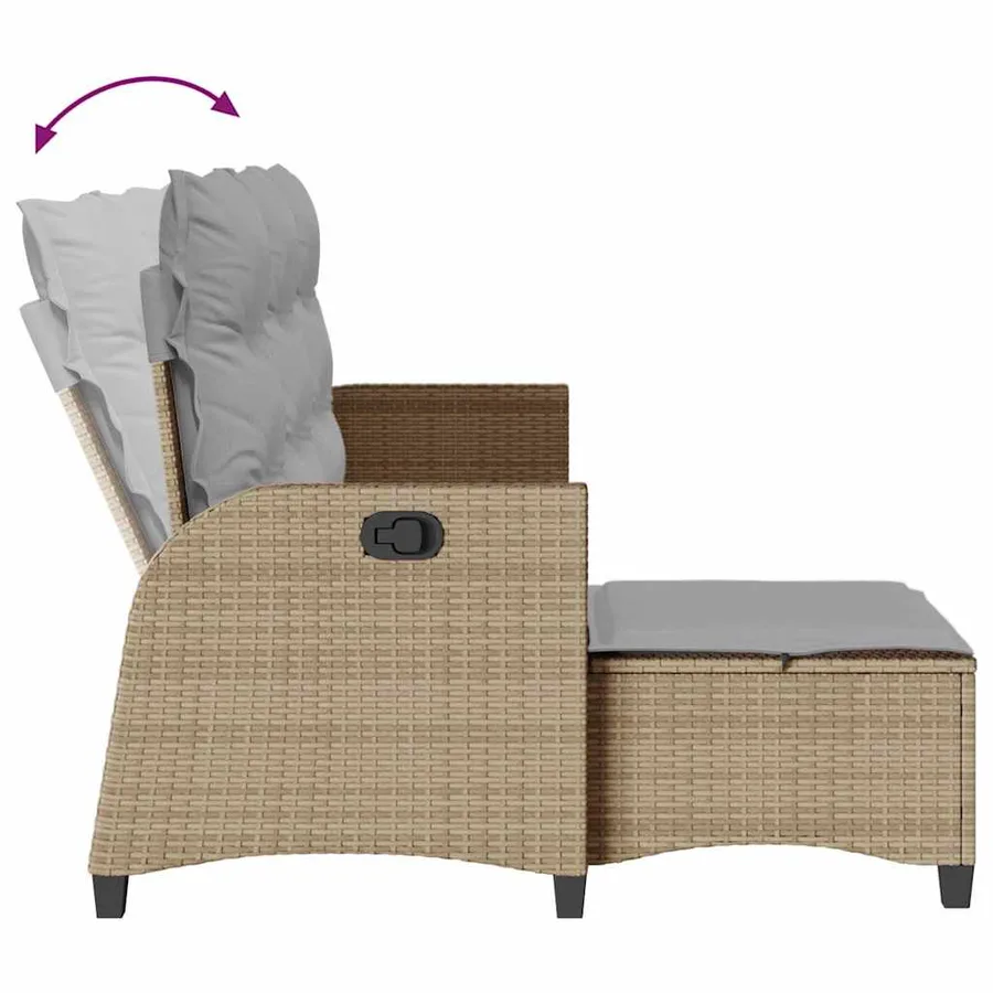 Canapé de jardin inclinable coussins forme de L beige polyrotin - 8