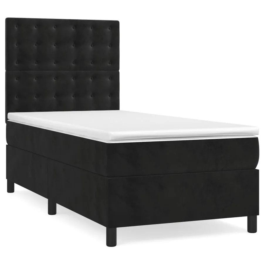 Sommier à lattes de lit avec matelas Noir 90x190 cm Velours - 2