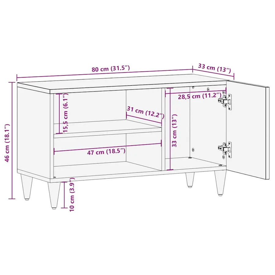 Meuble TV gris clair 80x31,5x46 cm bois massif de manguier - 12