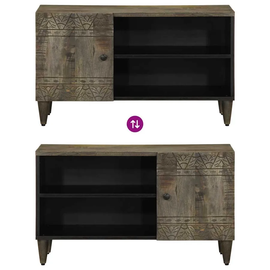Meuble TV gris clair 80x31,5x46 cm bois massif de manguier - 6