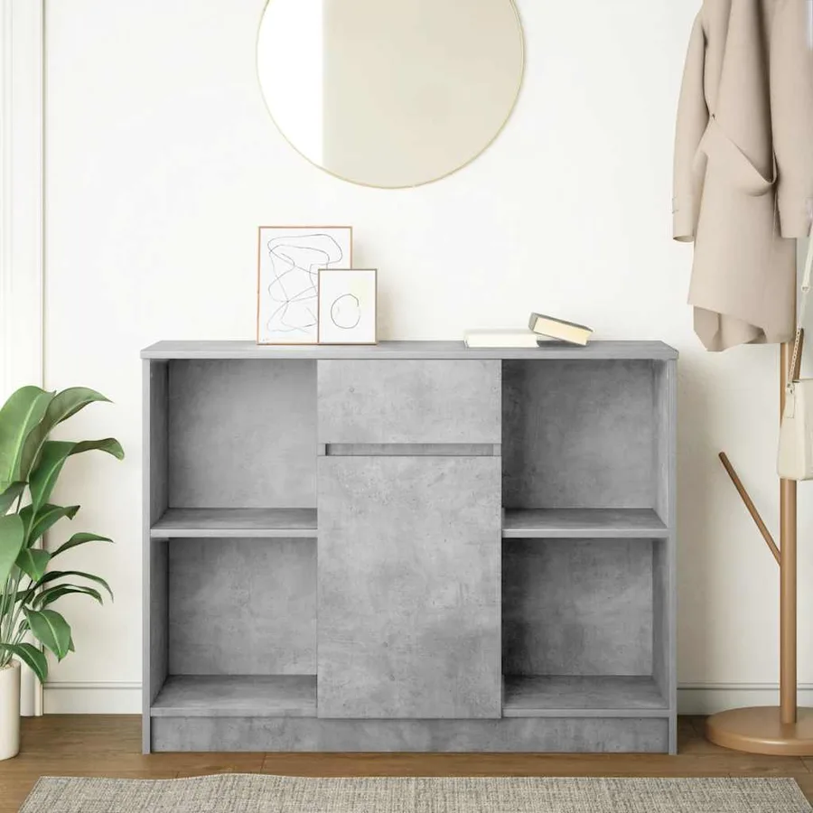 Buffet avec tiroir gris béton 101x35x76 cm bois d'ingénierie - 3