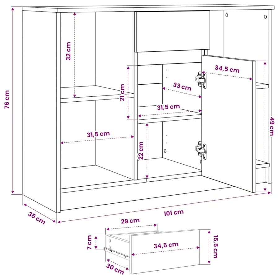 Buffet avec tiroir sonoma gris 101x35x76 cm bois d'ingénierie - 14