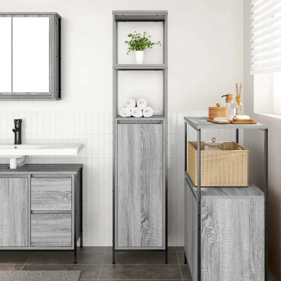 Meuble de salle de bain avec étagères sonoma gris 36x35x165 cm - 3