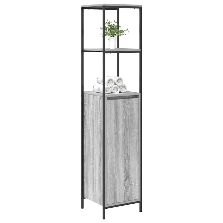 Meuble de salle de bain avec étagères sonoma gris 36x35x165 cm - 4