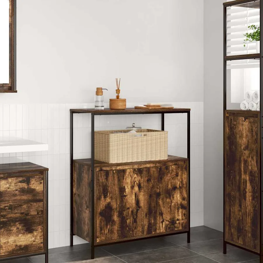 Meuble de salle de bain avec étagères chêne fumé 76,5x35x95 cm