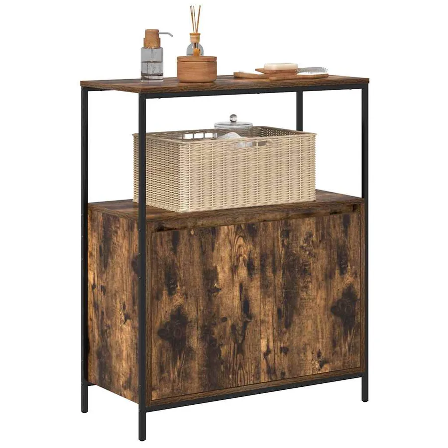 Meuble de salle de bain avec étagères chêne fumé 76,5x35x95 cm - 4