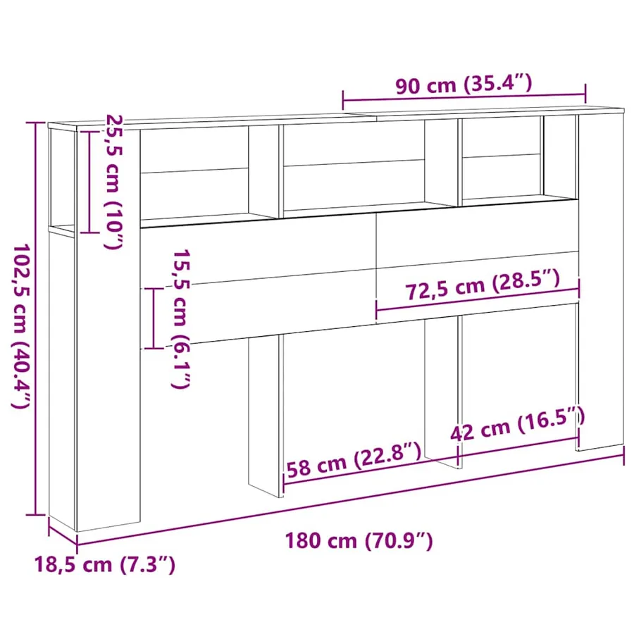 Cabinet de Tête de Lit Chêne noir 180 x 18,5 x 102,5 cm - 8