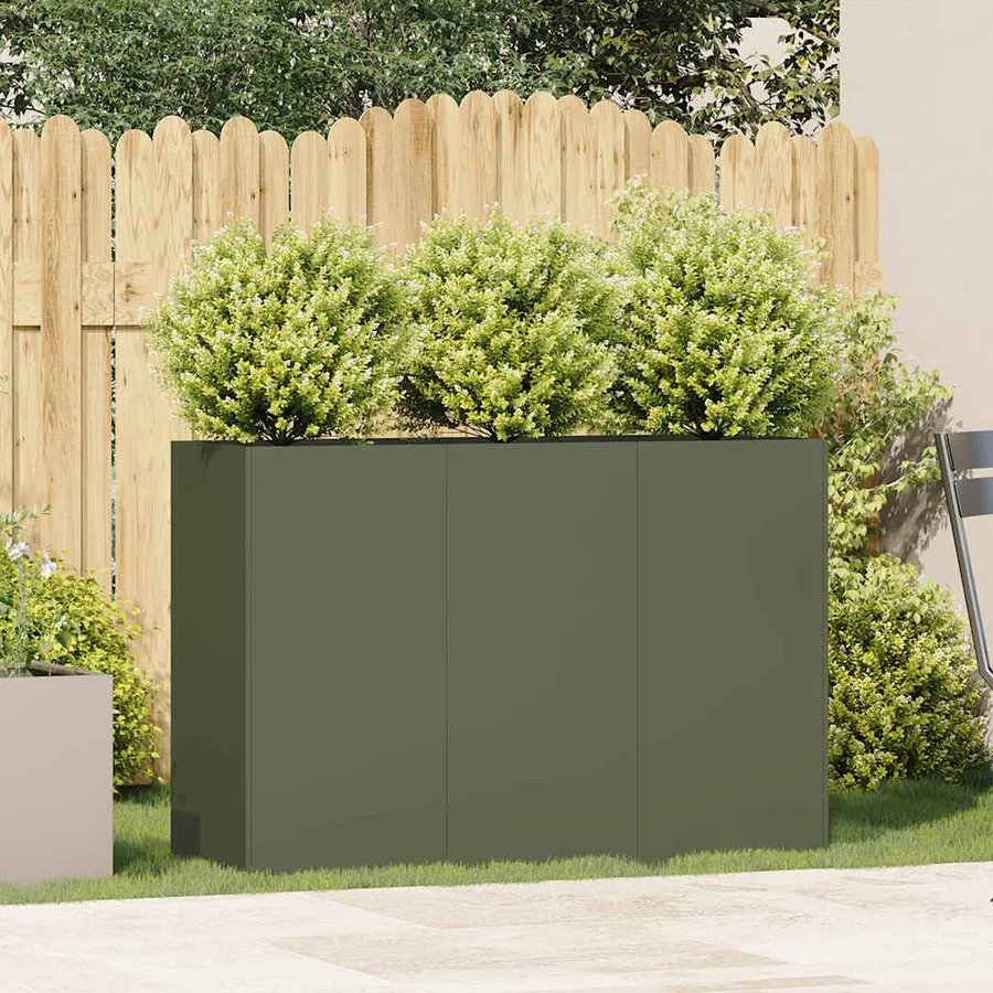 Jardinière vert olive 120x40x80 cm acier laminé à froid - 3